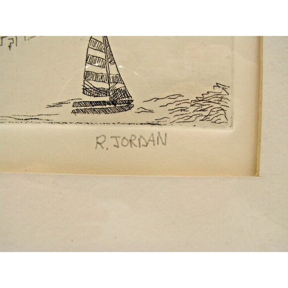 Thinking Signed Artist R. Jordan Windmill Church Village Pencil Art Drawings Mat - Picture 9 of 12